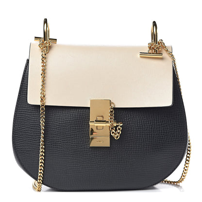 Chloe Grained Calfskin Lambskin Bi-Color Drew Shoulder Bag Black Powder Beige 1 of 9