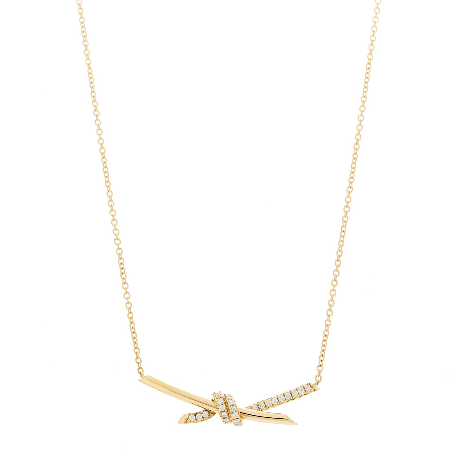 Tiffany 18K Yellow Gold Diamond Knot Necklace 1 of 7