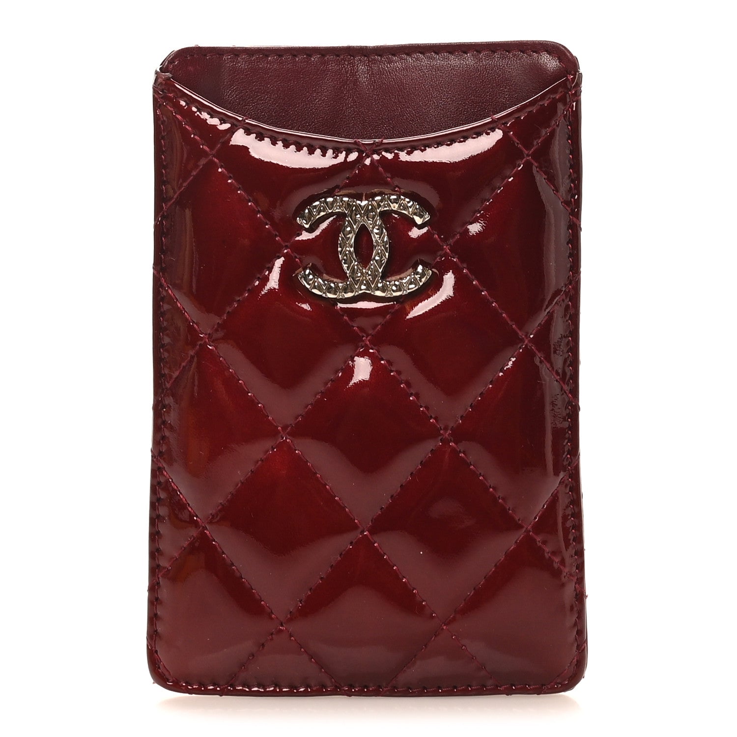 Chanel Patent Quilted Brilliant Vertical Card Holder Light Burgundy 1 of 8