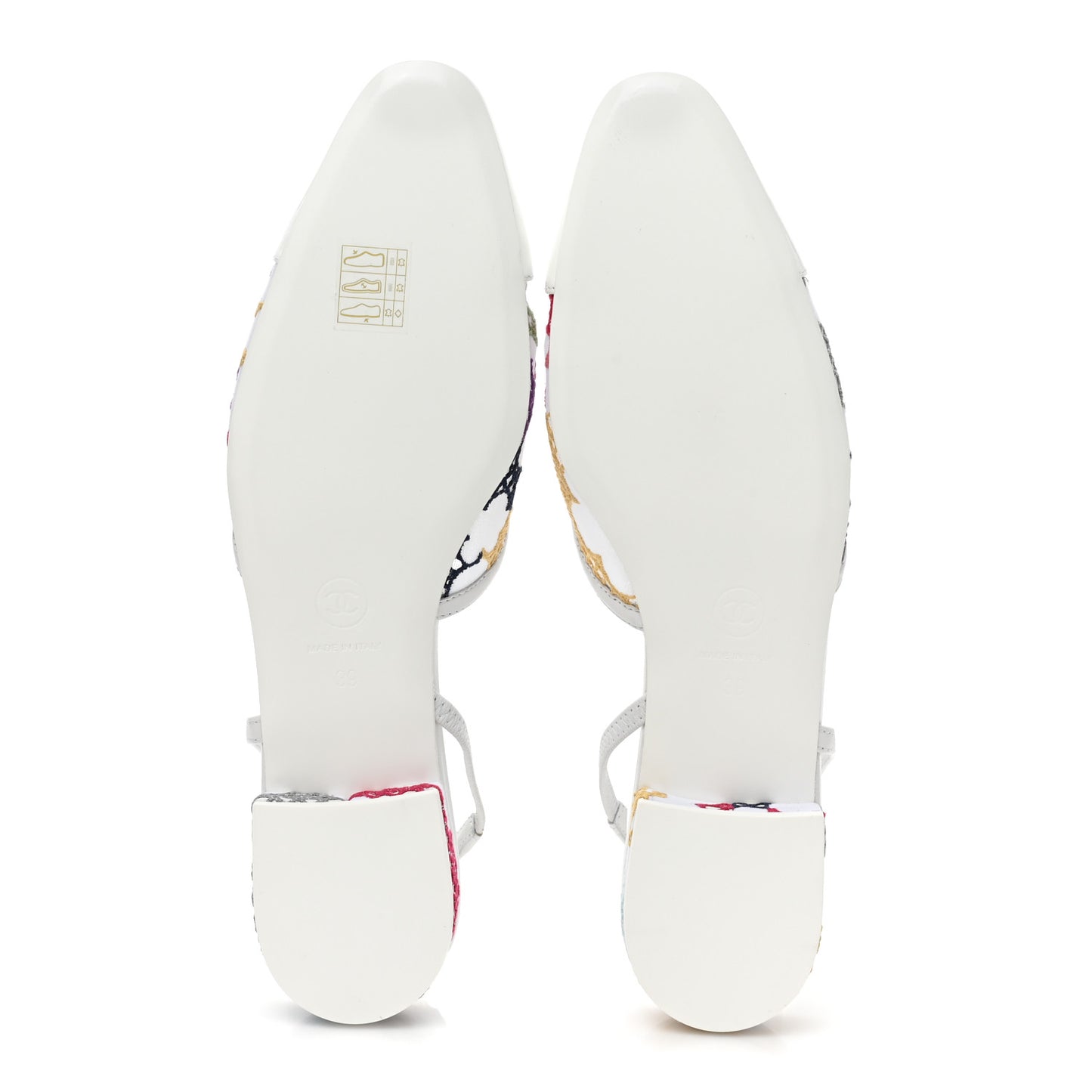 Cotton Guipure Patent Embroidered Floral Cap Toe CC Slingback Flats 39 White Multicolor