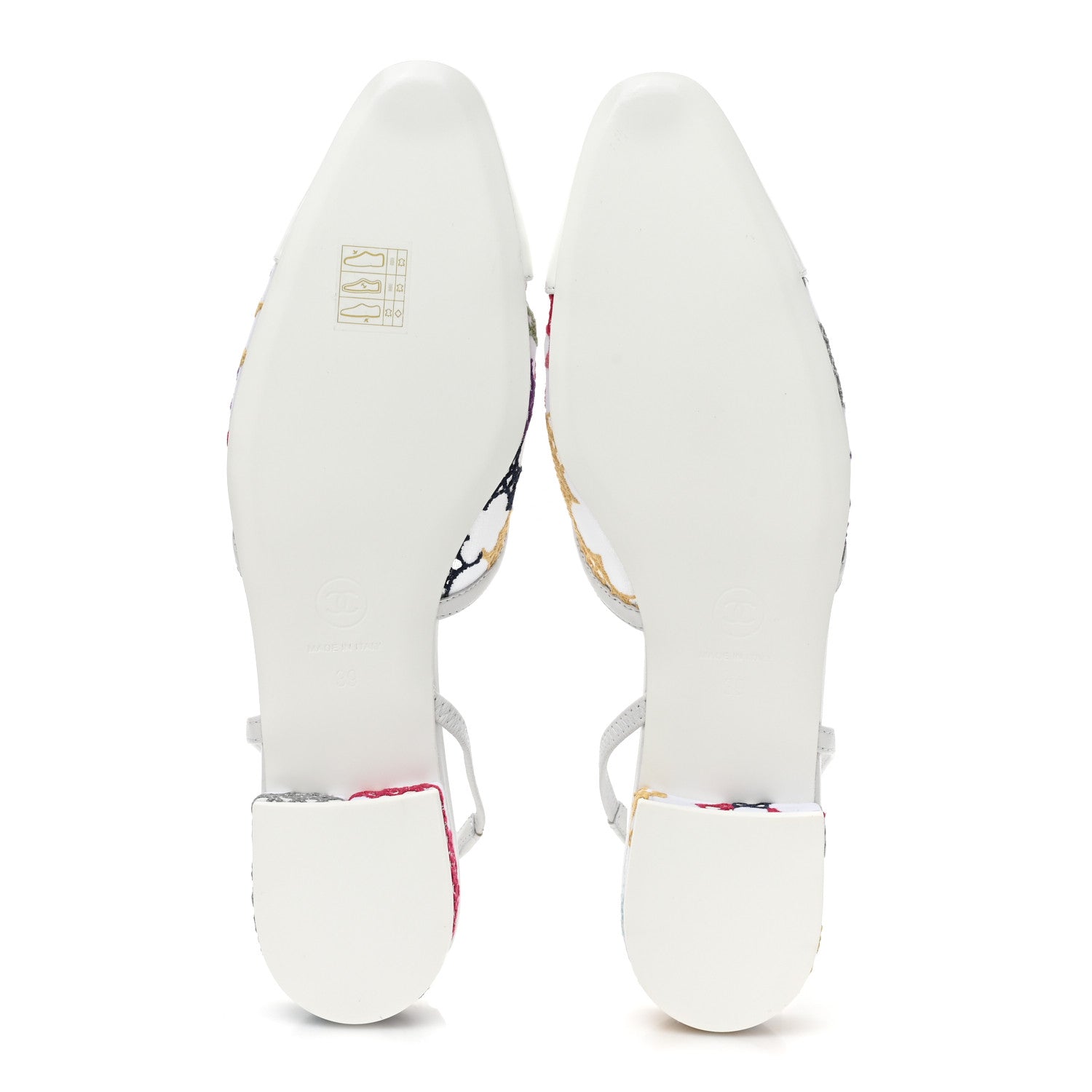 Chanel Cotton Guipure Patent Embroidered Floral Cap Toe CC Slingback Flats 39 White Multicolor 5 of 9