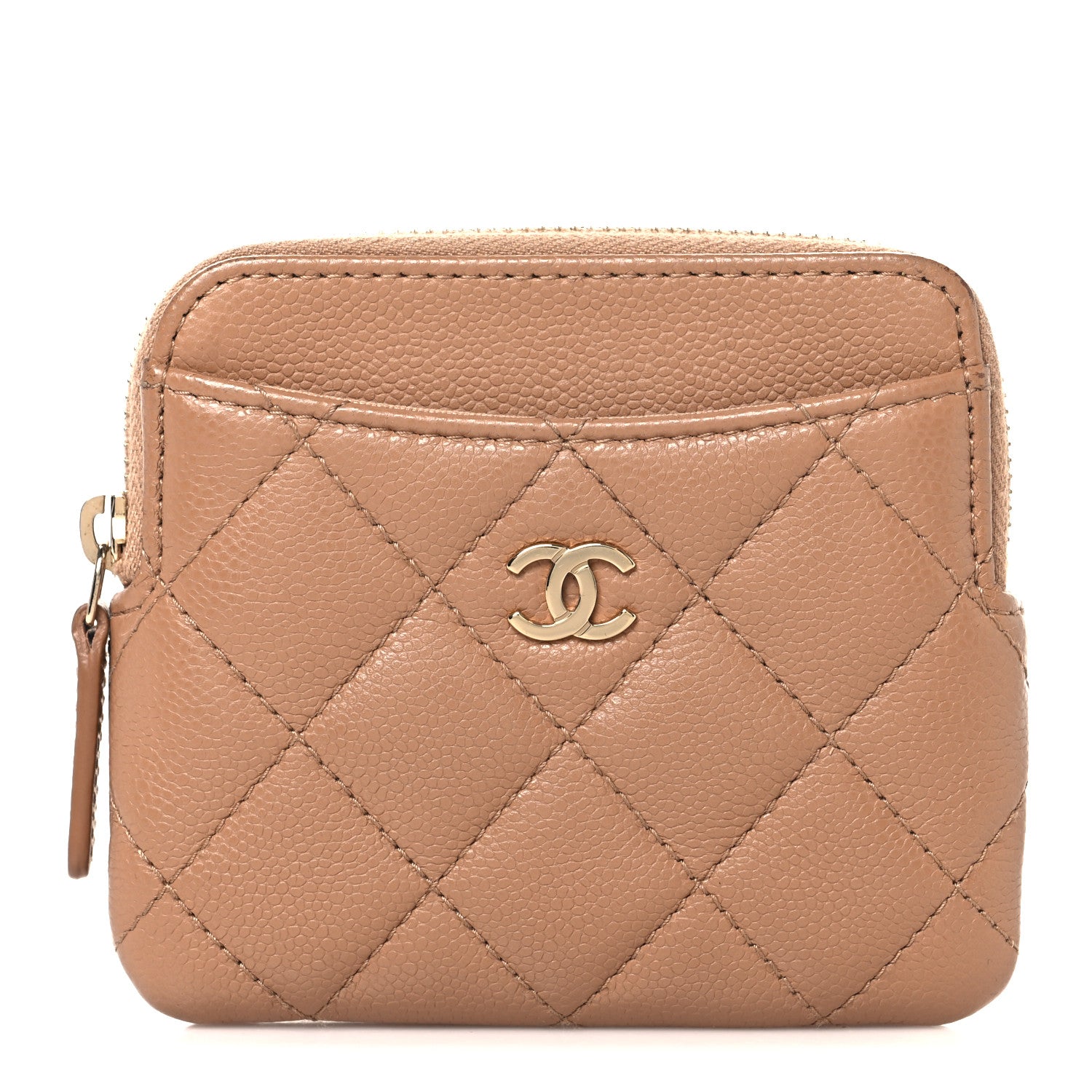 Chanel Caviar Quilted Zip Card Holder Wallet Beige 1 of 7
