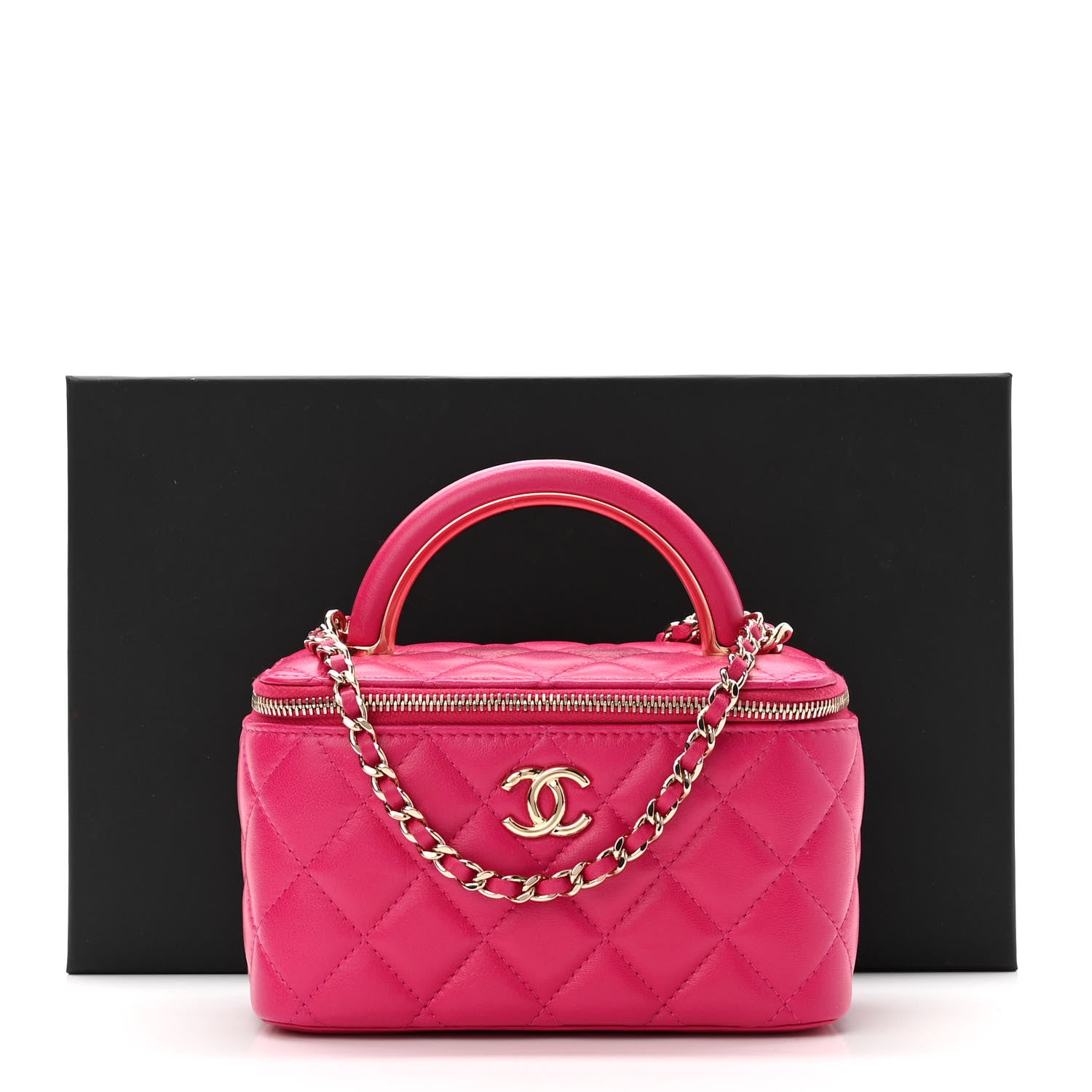 Chanel Lambskin Quilted Small Top Handle Vanity Case With Chain Dark Pink 11 of 11