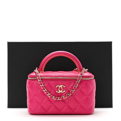 Chanel Lambskin Quilted Small Top Handle Vanity Case With Chain Dark Pink 11 of 11