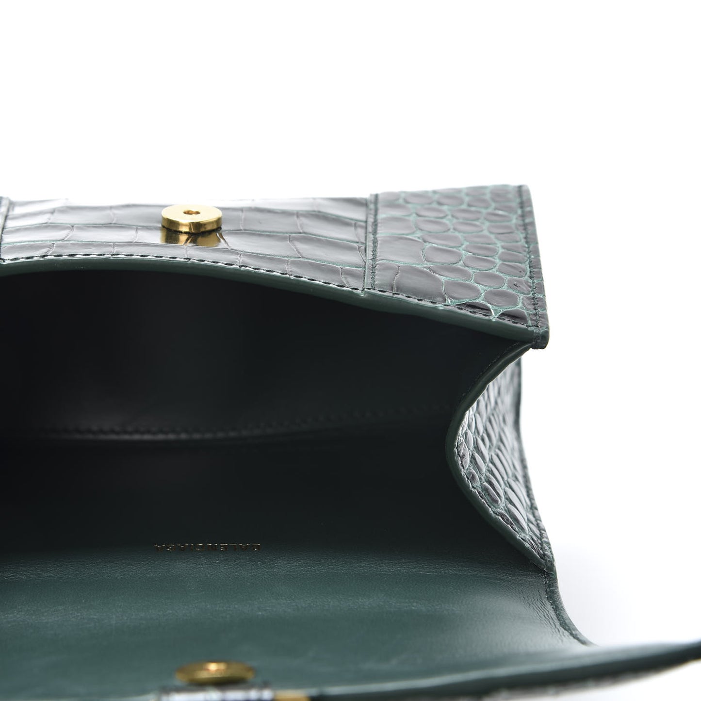Shiny Calfskin Crocodile Embossed Hourglass Top Handle Bag XS Forest Green
