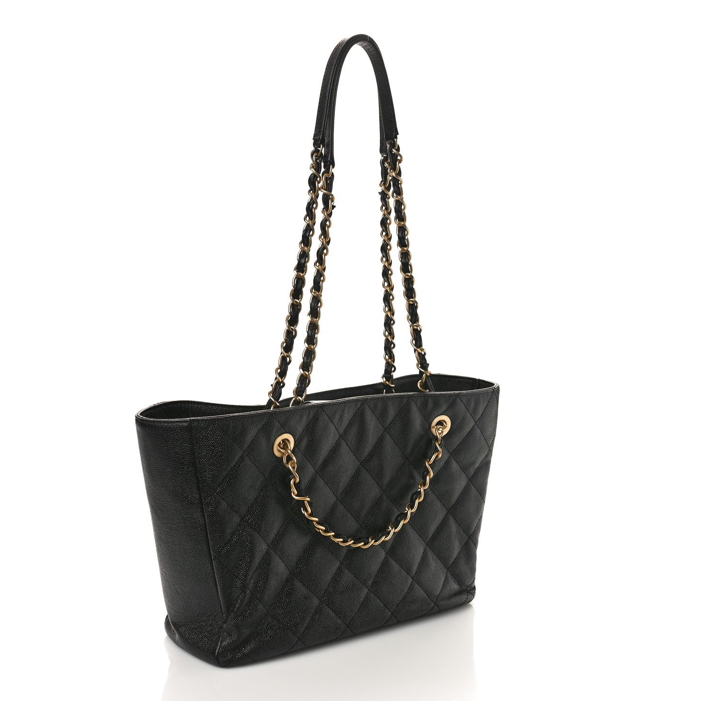 Caviar Quilted Small Shopping Tote Black