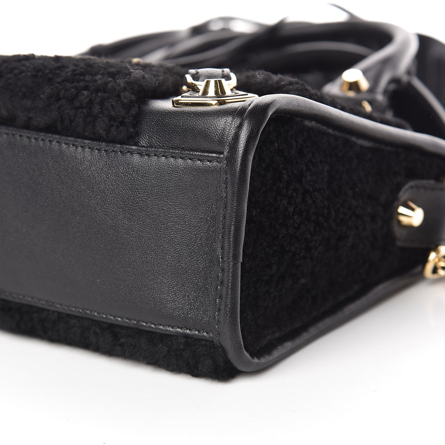 Shearling Gold Metallic Edge Hardware Mini City Black