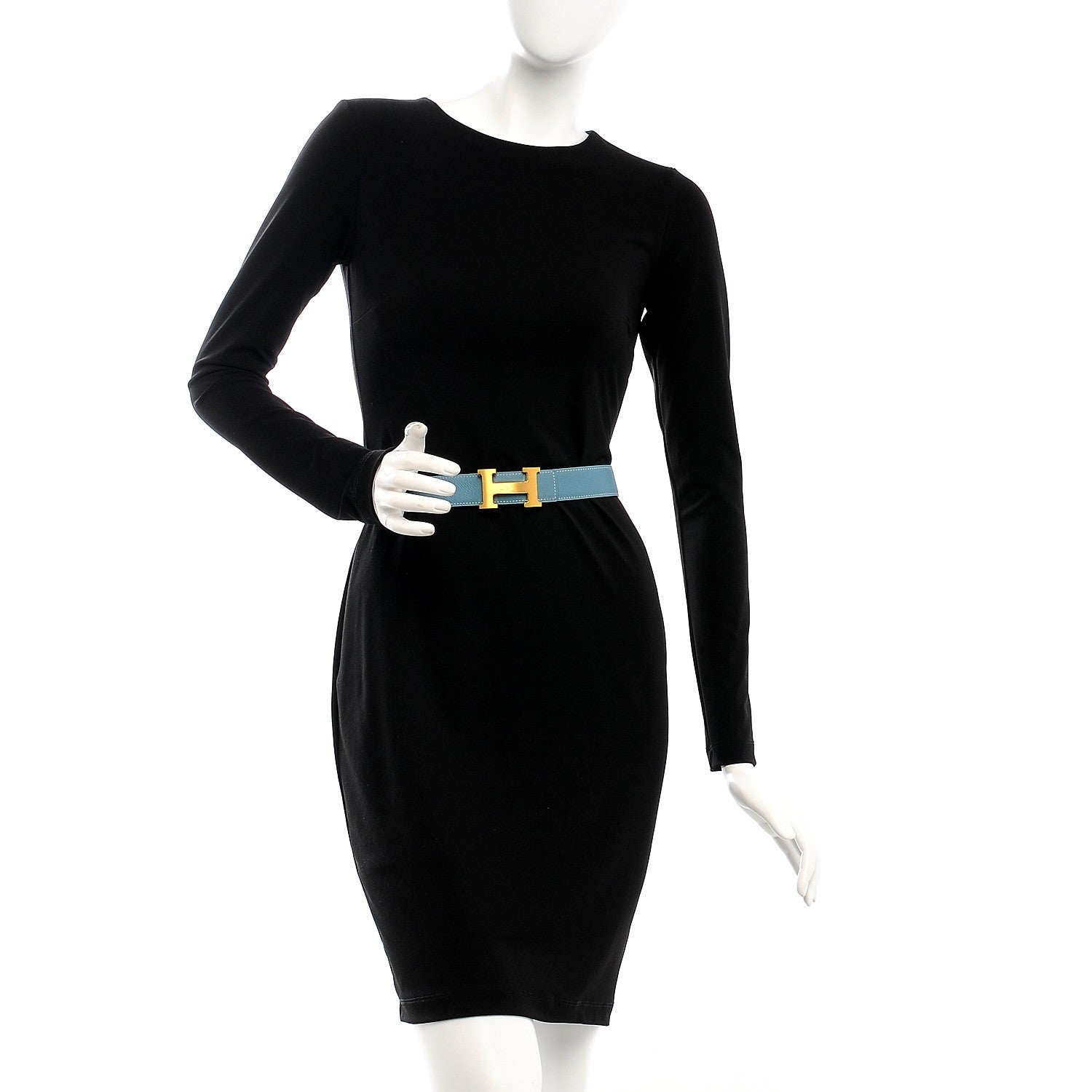 Hermes Epsom Swift 32mm H Belt 80 Blue Jean White 2 of 9