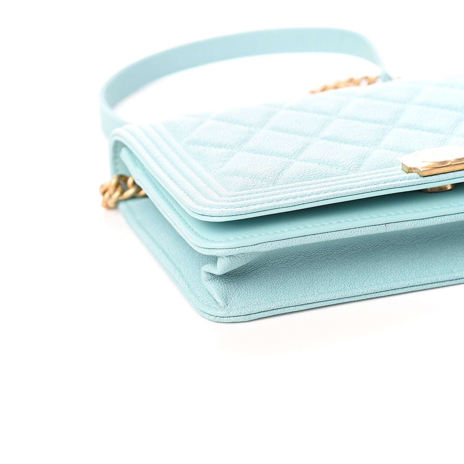 Chanel Caviar Quilted Boy Wallet On Chain WOC Light Blue 8 of 11