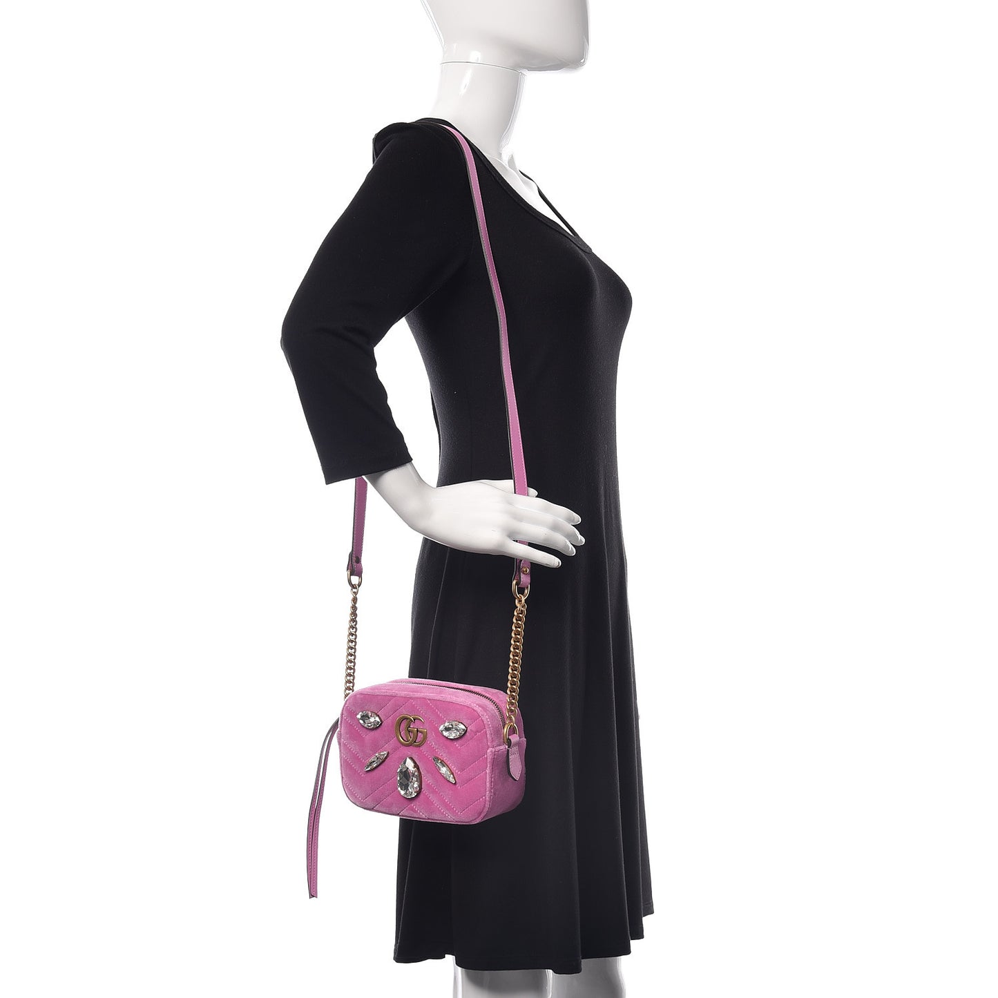 Velvet Matelasse Marquise Crystals Mini GG Marmont Chain Shoulder Bag Malva