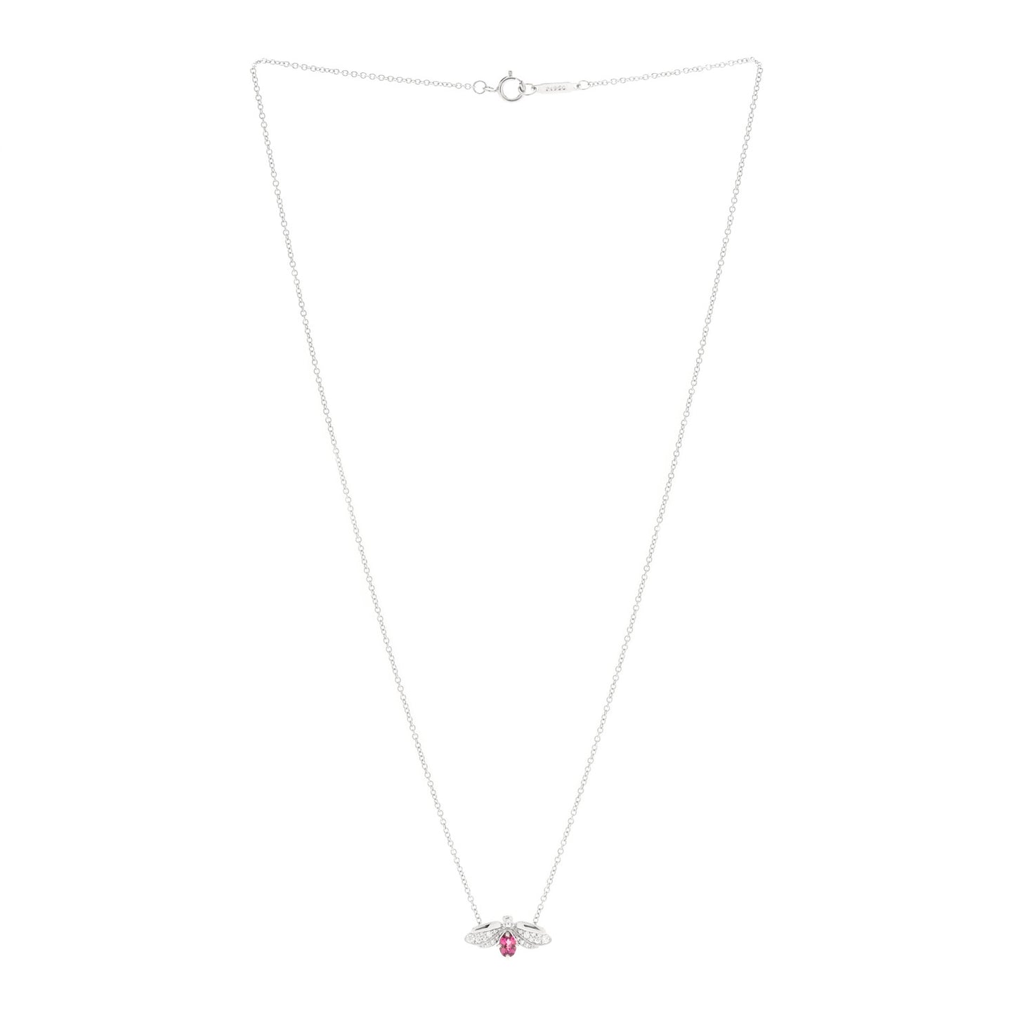 Platinum Diamond Rubellite Paper Flowers Firefly Pendant Necklace