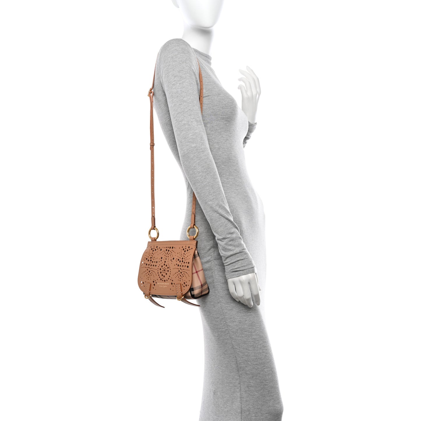 Perforated Calfskin Haymarket Check Baby Bridle Crossbody Pale Clementine