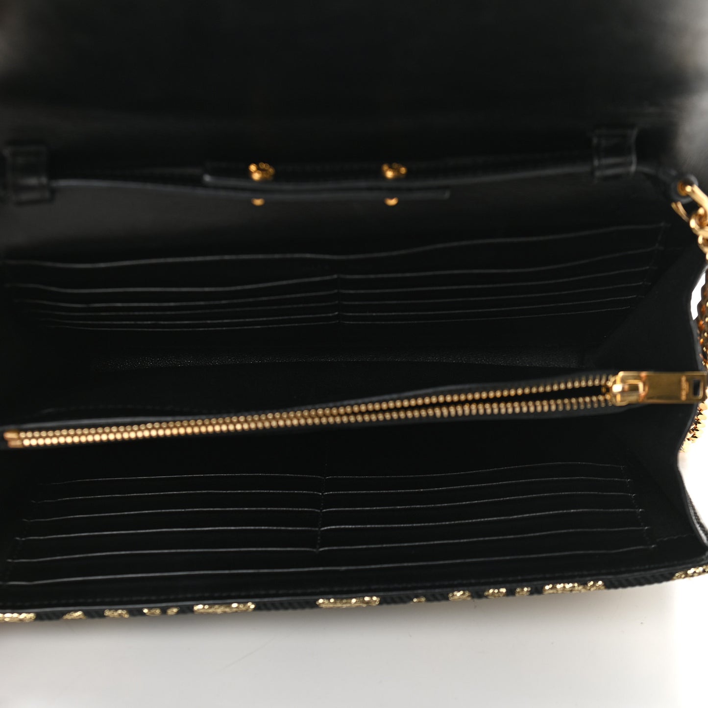 Canvas Star Print Monogram Chain Wallet Gold Black