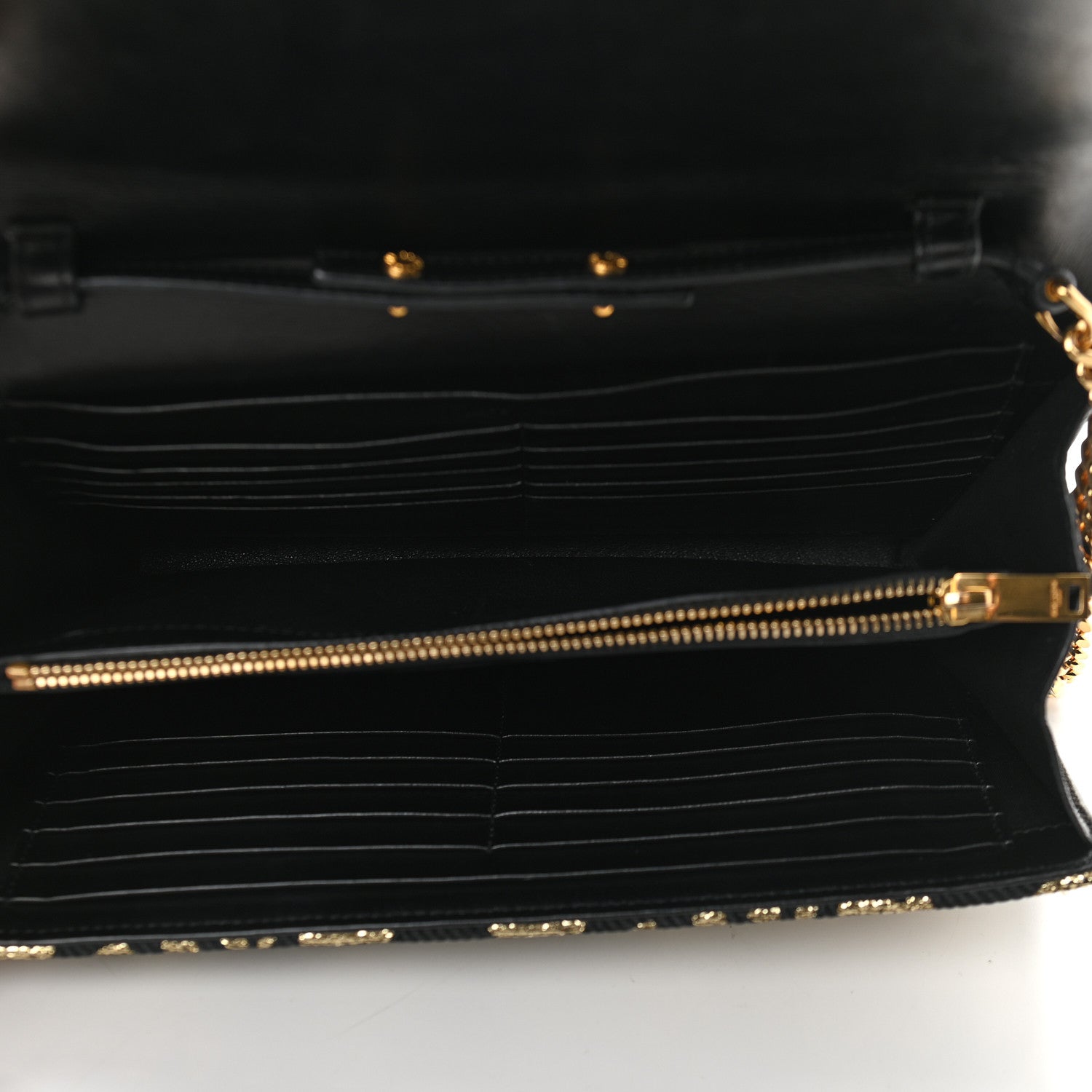 Saint Laurent Canvas Star Print Monogram Chain Wallet Gold Black 5 of 9