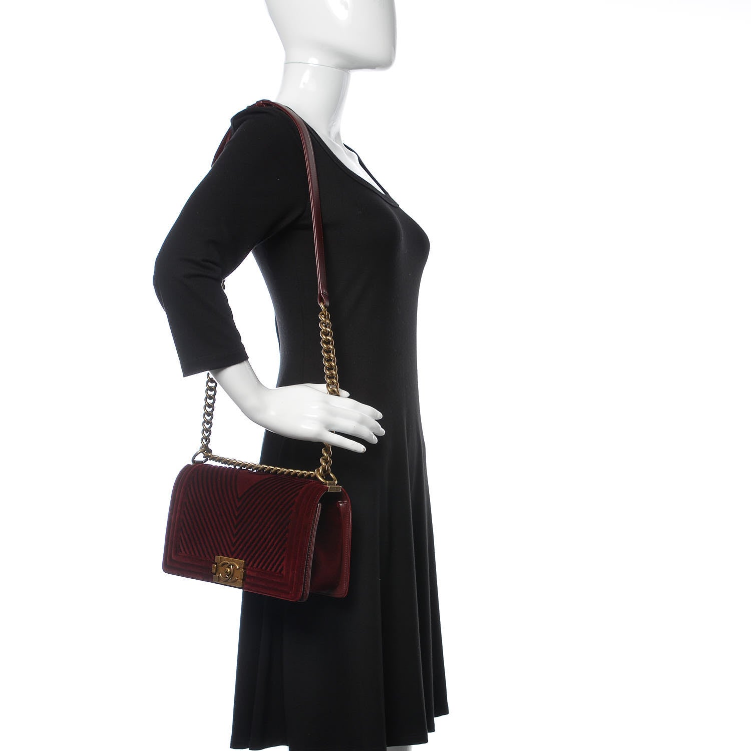 Chanel Velvet Chevron Quilted Medium Boy Flap Burgundy 2 of 12