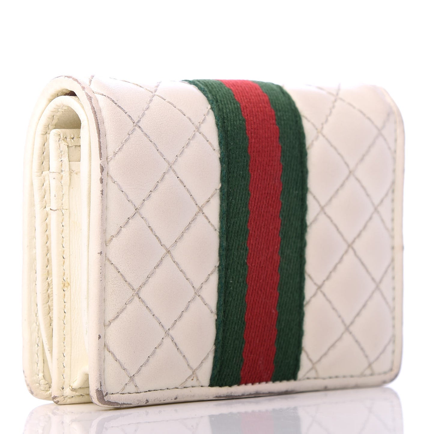 Calfskin Web Trapuntata GG Card Case Wallet Off White