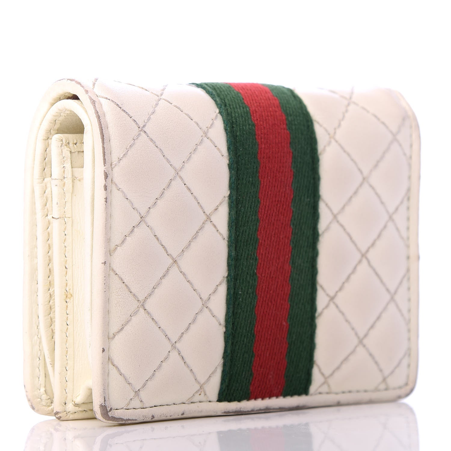 Gucci Calfskin Web Trapuntata GG Card Case Wallet Off White 3 of 9