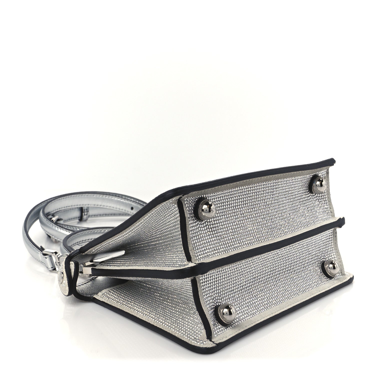 Fendi Crystal Vitello Laminato FF Petite Peekaboo I SEE U Satchel Crystal Argento 4 of 14