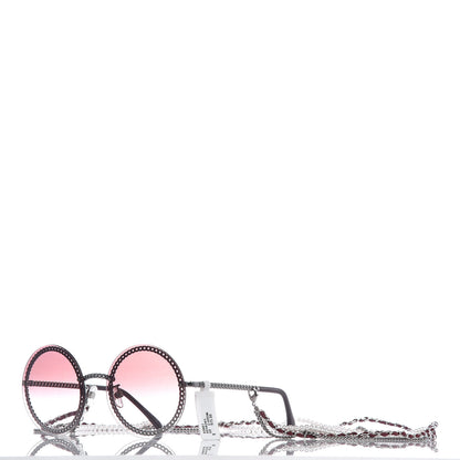 Chanel Round Removable Triple Hanging Chain Sunglasses 4245 Pink Silver 2 of 9
