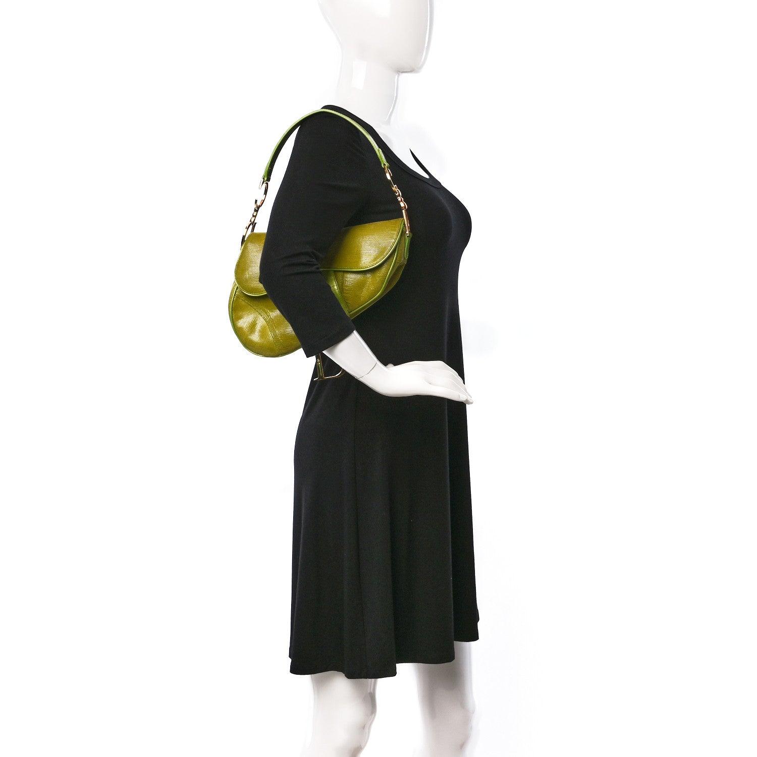 Christian Dior CHRISTIAN DIOR Lizard Saddle Bag Green 2 of 17