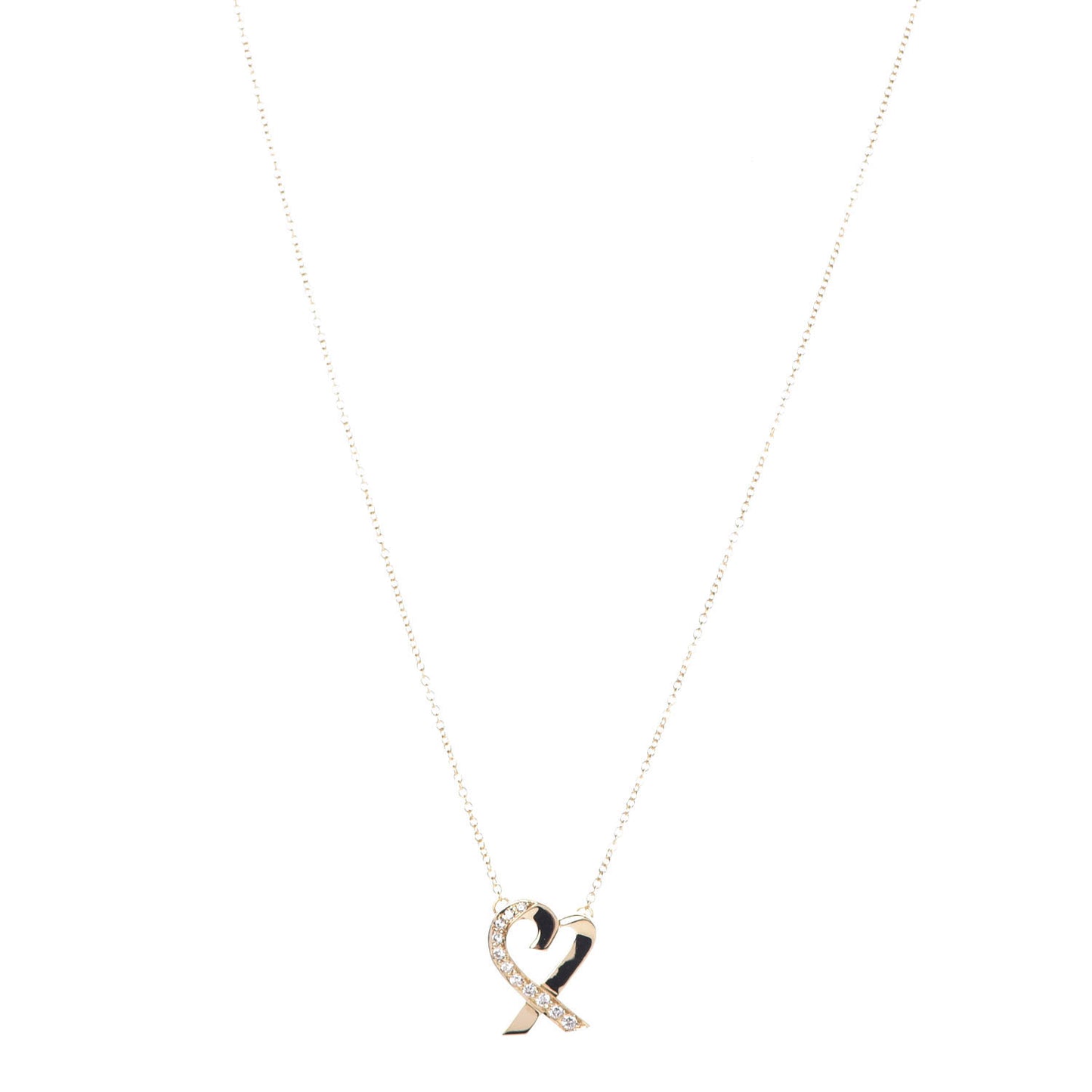 18K Yellow Gold Diamond Small Paloma Picasso Loving Heart Pendant Necklace
