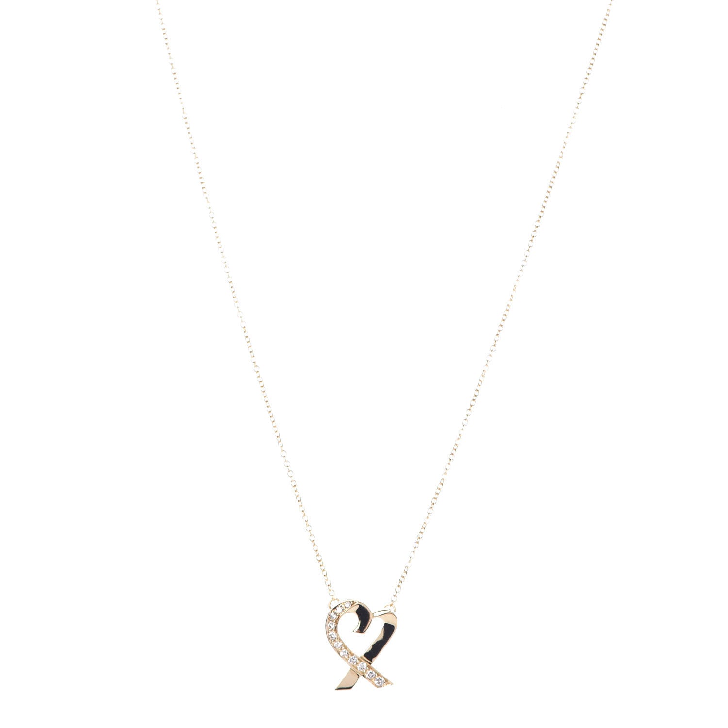 Tiffany 18K Yellow Gold Diamond Small Paloma Picasso Loving Heart Pendant Necklace 1 of 6