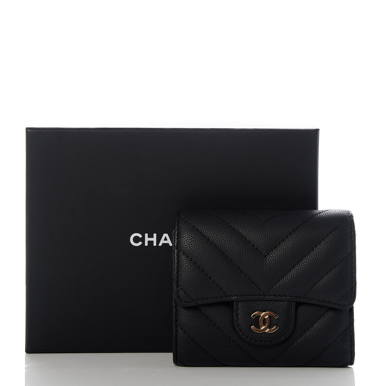 Chanel Caviar Chevron Quilted Compact Flap Wallet Black 8 of 8