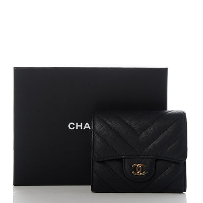 Chanel Caviar Chevron Quilted Compact Flap Wallet Black 8 of 8