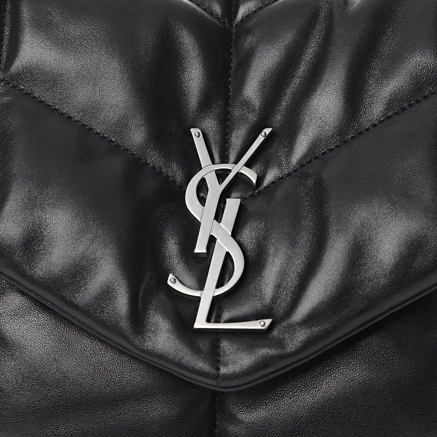 Lambskin Quilted Medium Loulou Puffer Monogram Chain Satchel Black