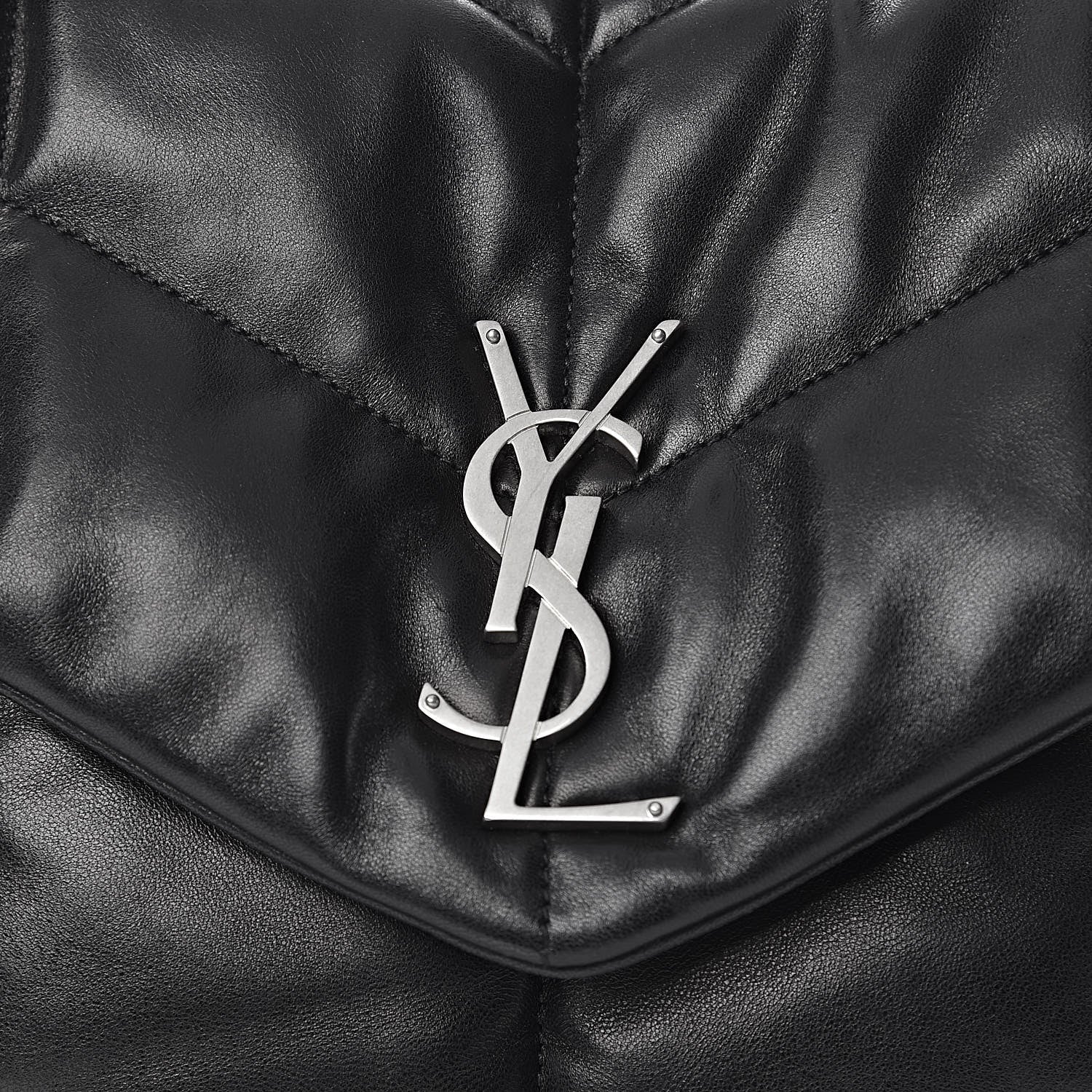 Saint Laurent Lambskin Quilted Medium Loulou Puffer Monogram Chain Satchel Black 10 of 10