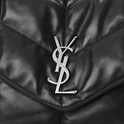 Saint Laurent Lambskin Quilted Medium Loulou Puffer Monogram Chain Satchel Black 10 of 10