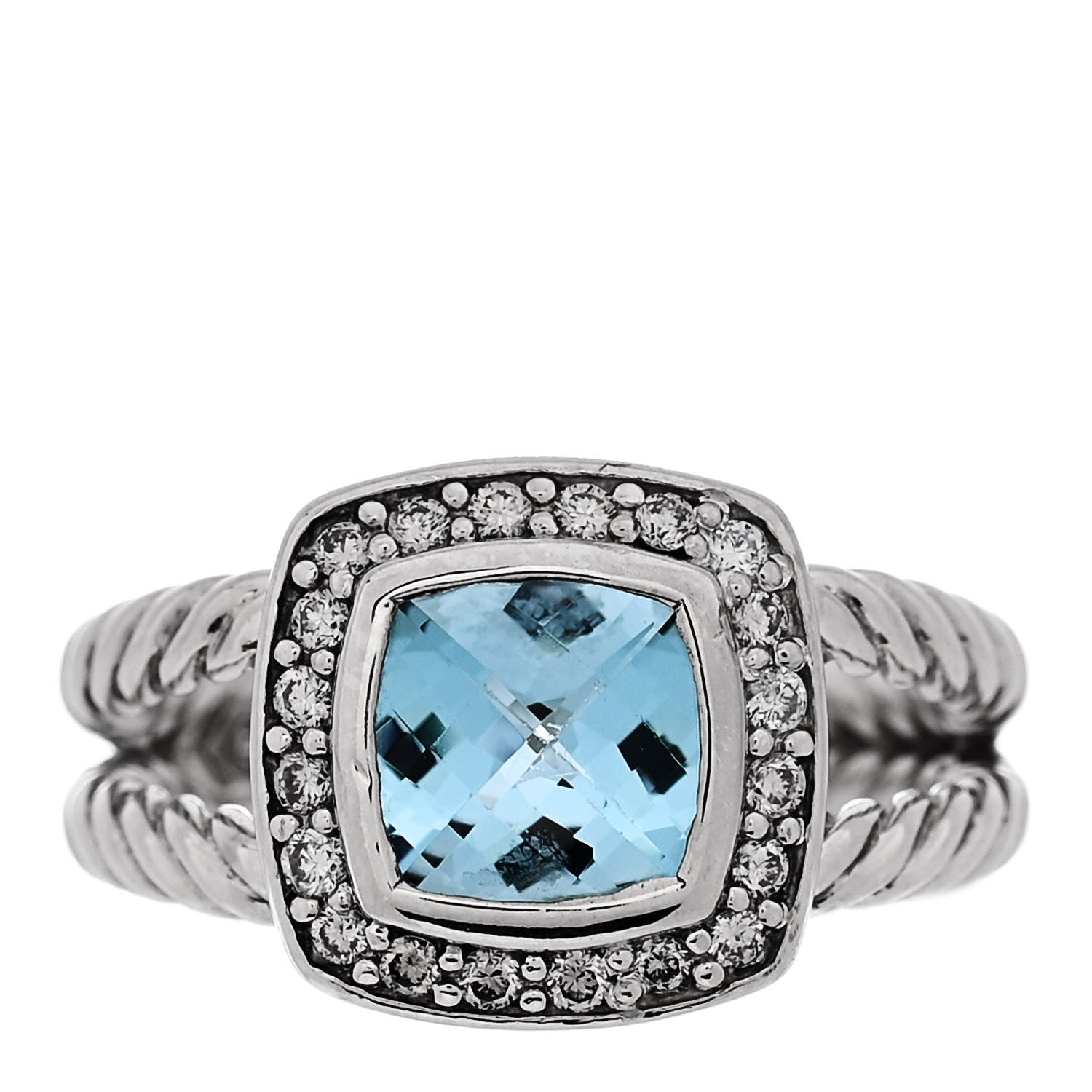 David Yurman Sterling Silver Diamond Blue Topaz 7mm Petite Albion Ring 50 5.25 1 of 5