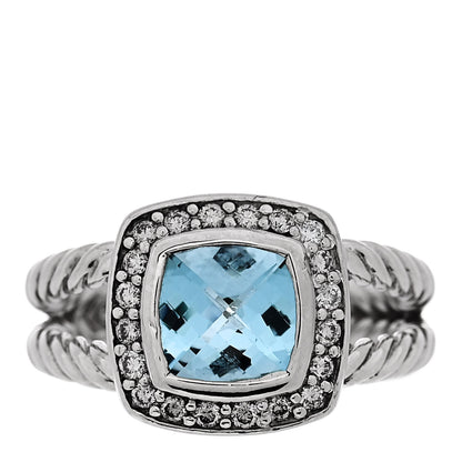 David Yurman Sterling Silver Diamond Blue Topaz 7mm Petite Albion Ring 50 5.25 1 of 5