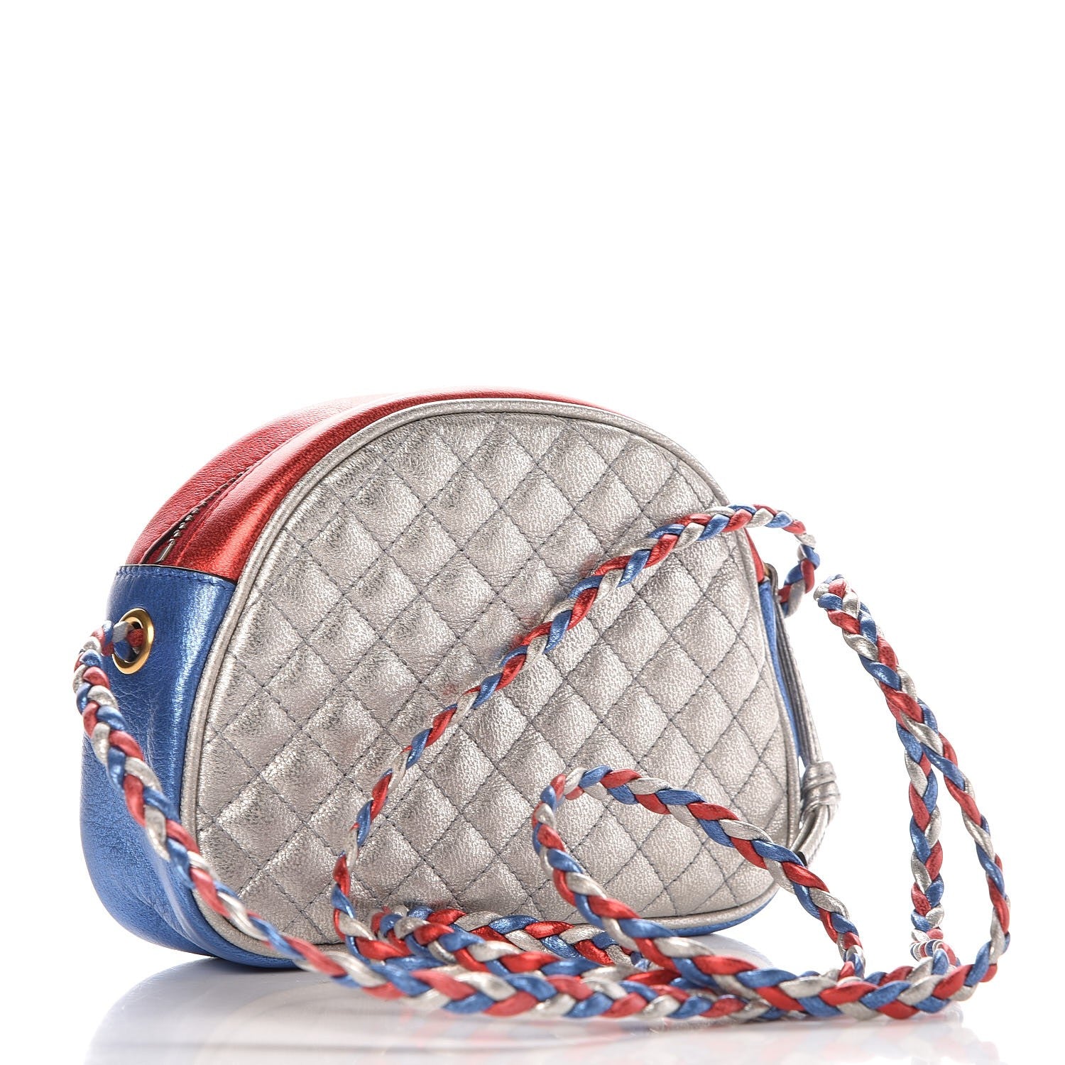 Gucci Laminated Nappa Trapuntata Mini Zumi Dome Shoulder Bag Rosso Marine Argento 3 of 8
