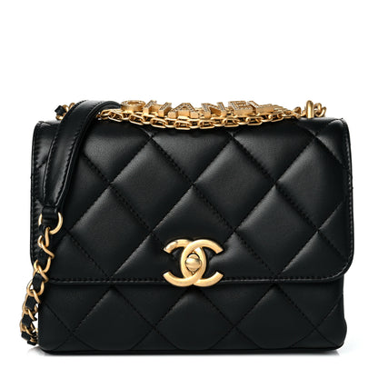 Chanel Lambskin Quilted Mini CC Crystal Logo Chain Flap Black 1 of 10