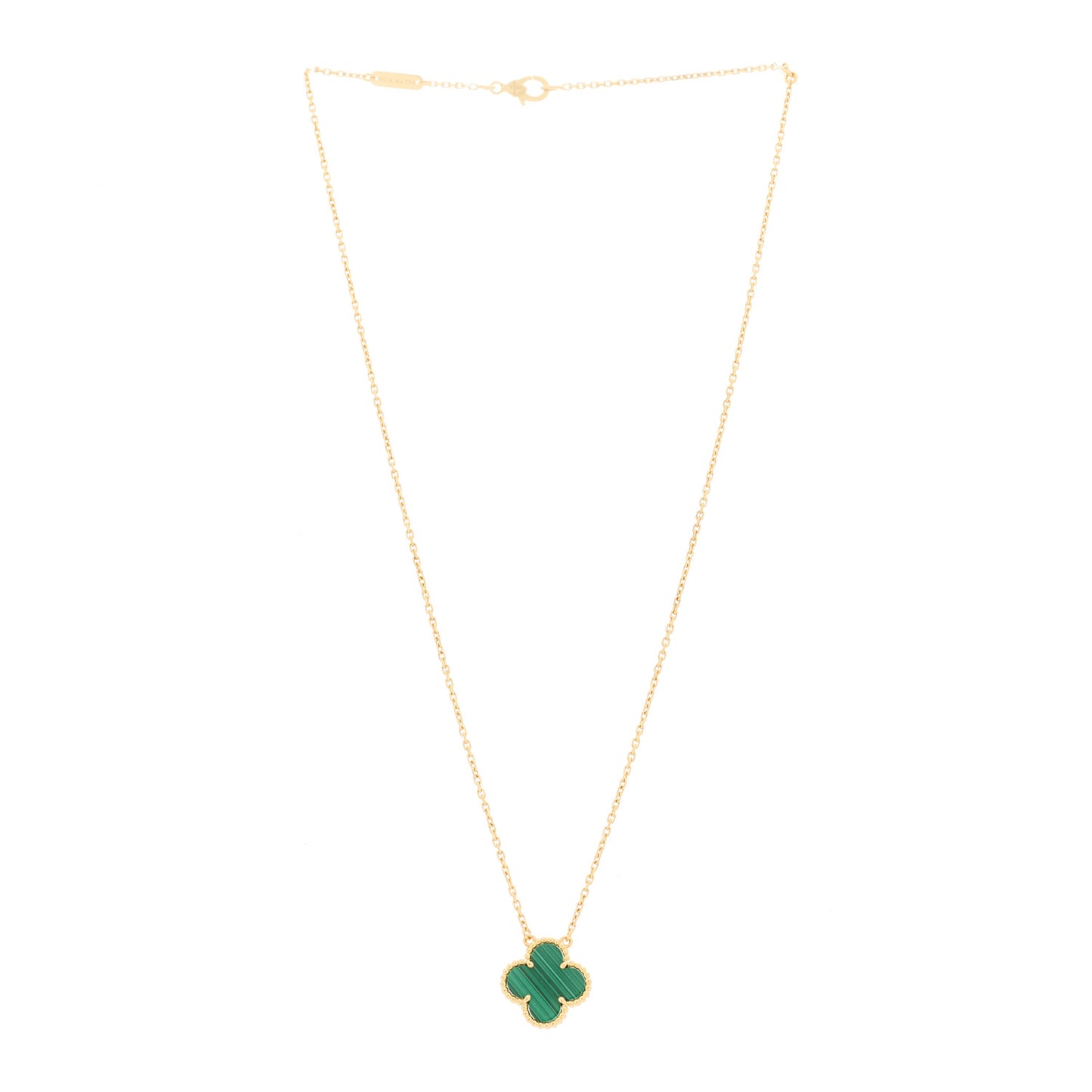 18K Yellow Gold Malachite Vintage Alhambra Pendant Necklace