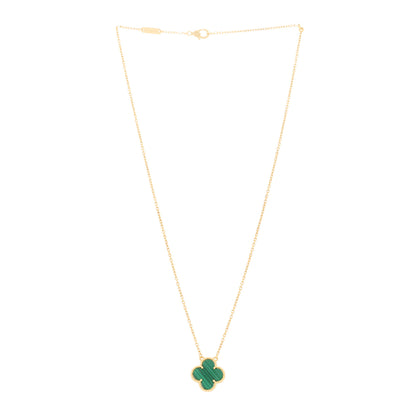 Van Cleef & Arpels 18K Yellow Gold Malachite Vintage Alhambra Pendant Necklace 3 of 5