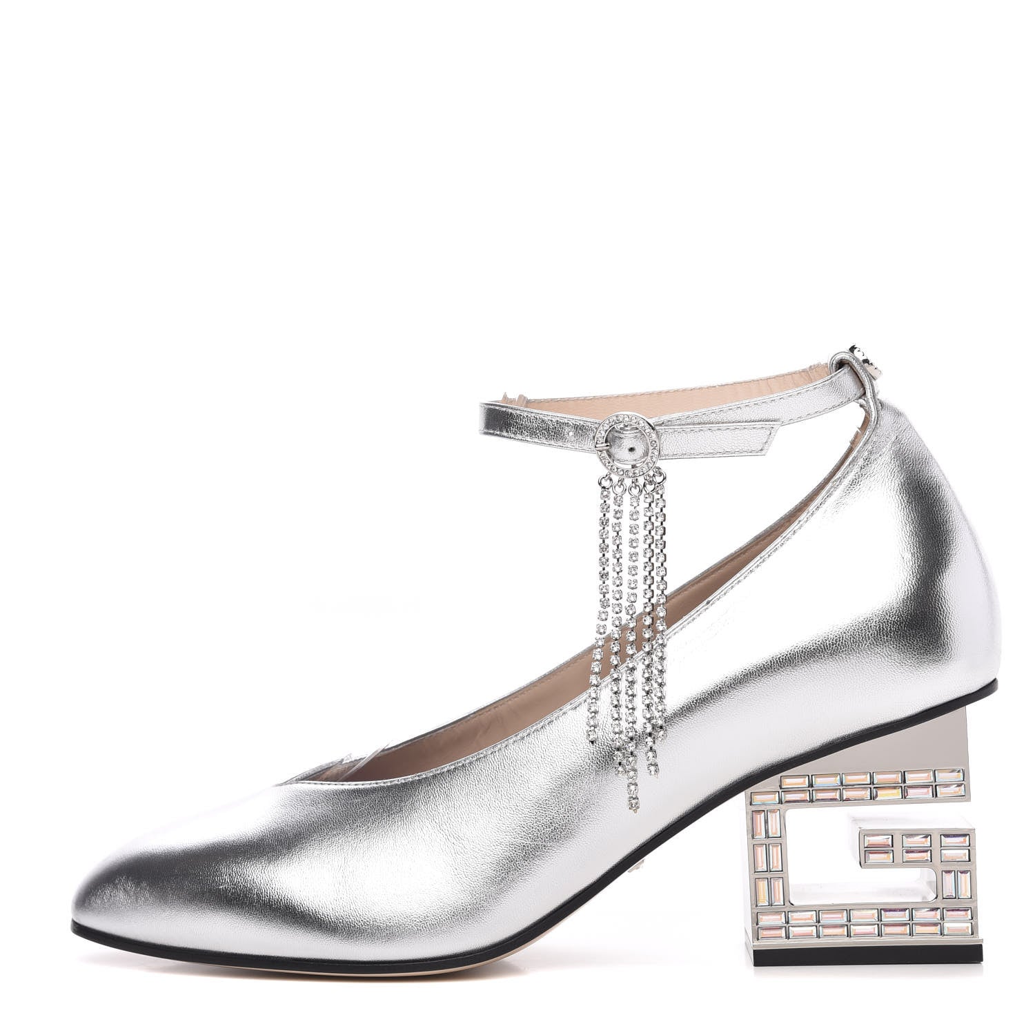 Gucci Metallic Nappa Crystal Square G Mid Heel Pumps 39 Silver 1 of 9