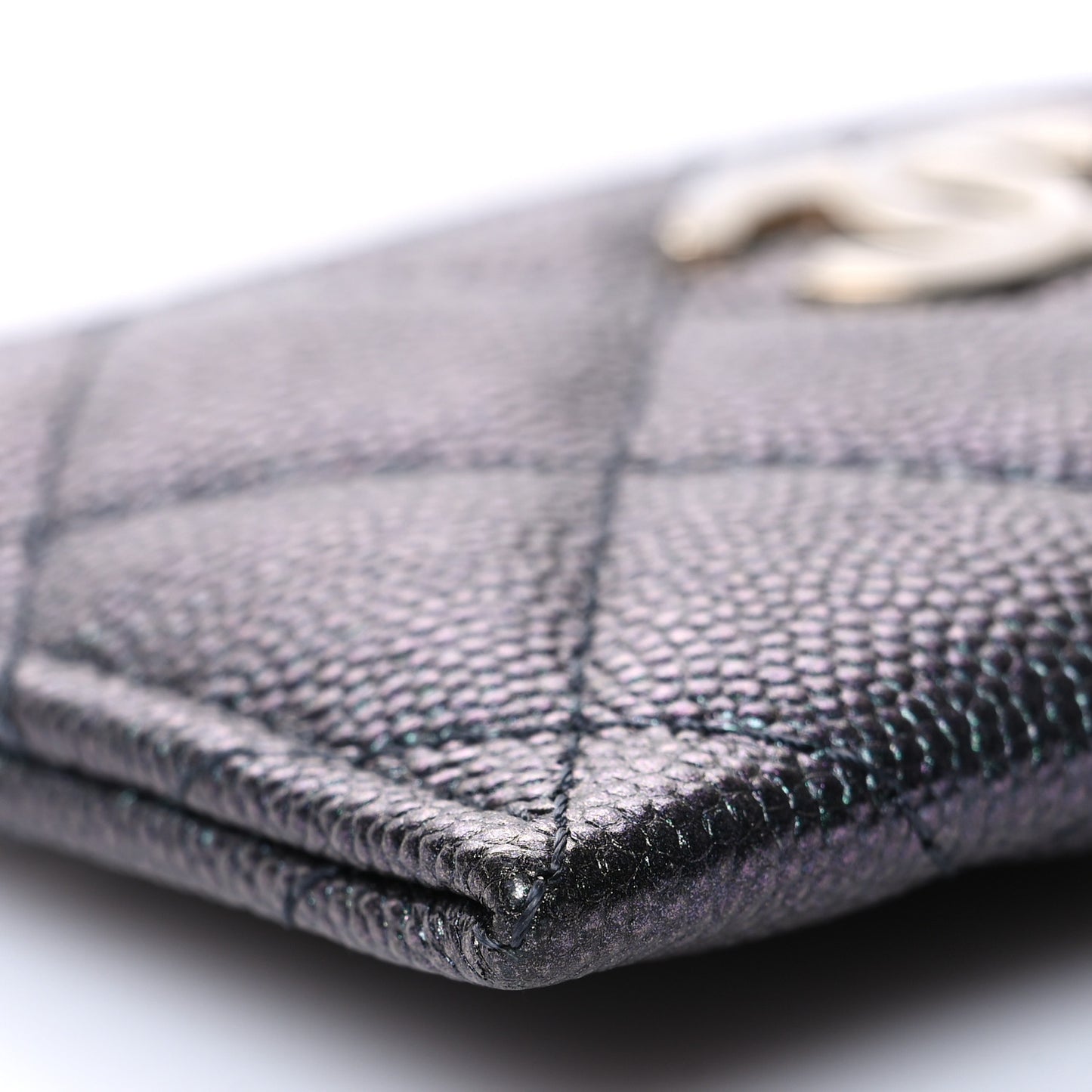 Iridescent Caviar Quilted Card Holder Black