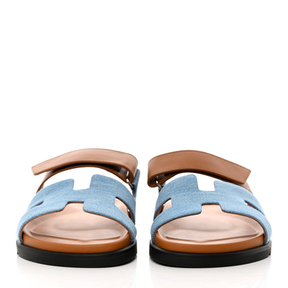 Hermes Denim Calfskin Womens Chypre Sandals 41 Bleu Clair Naturel 2 of 9