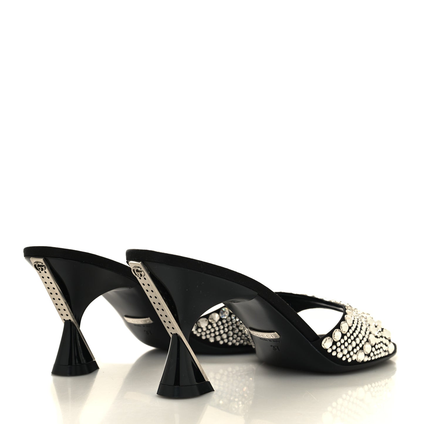 Satin Crystal 65mm Slide Sandals 37 Black