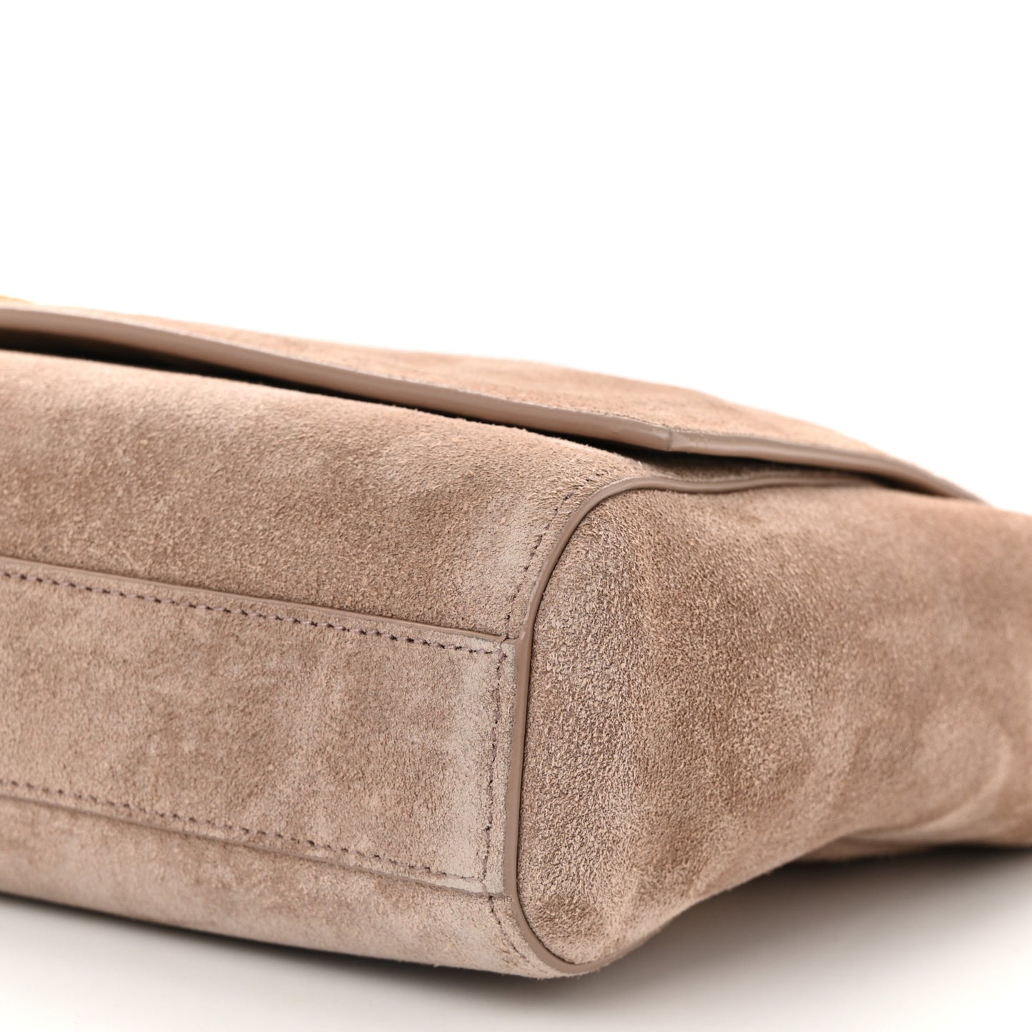 Smooth Calfskin Suede Medium Reversible Monogram Kate Satchel Taupe