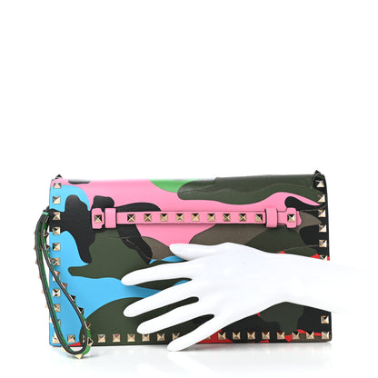 Valentino Garavani Nappa Canvas Camouflage Rockstud Wristlet Clutch Army Green Ninphea Parrot 2 of 10