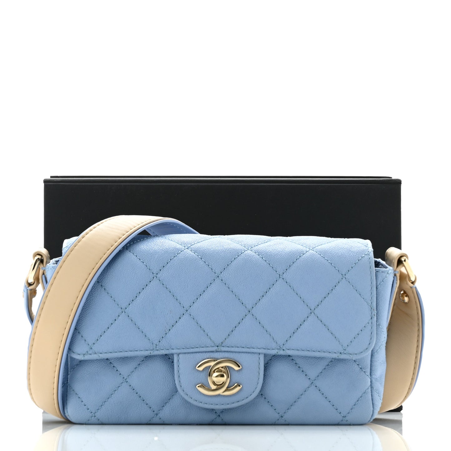 Caviar Quilted Mini Flap With Thick Strap Blue