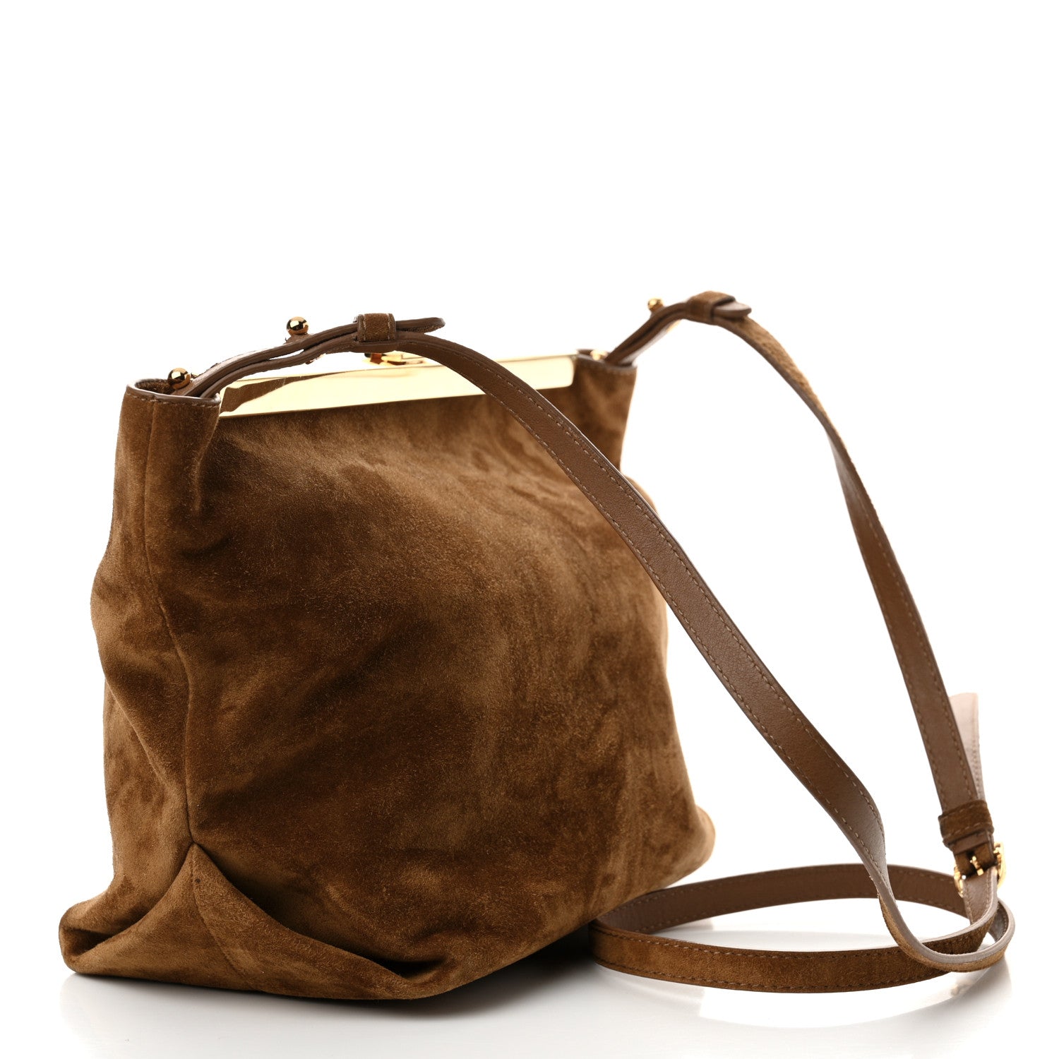 Khaite Suede Calfskin Augusta Envelope Pleated Crossbody Caramel 3 of 13