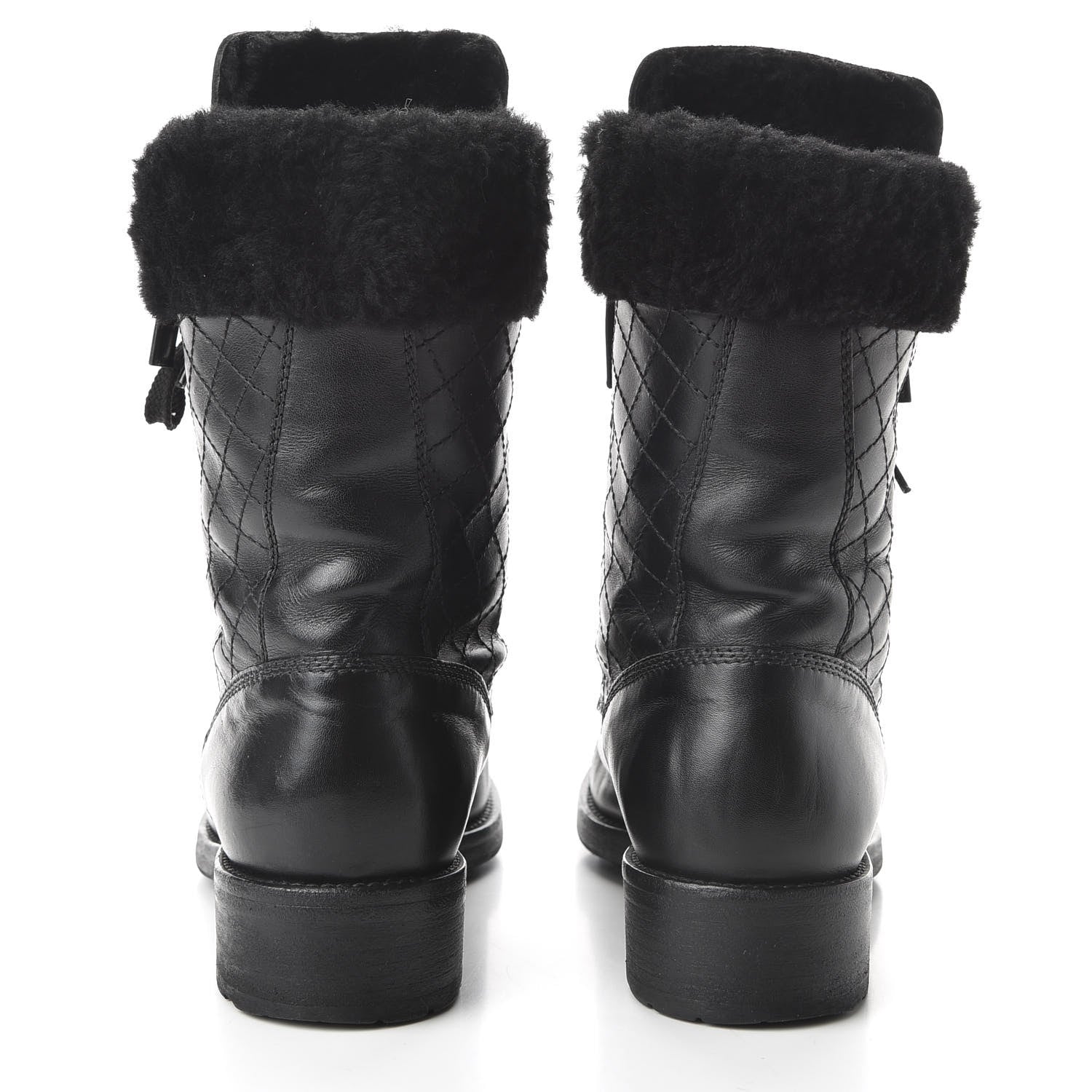 Chanel Calfskin Shearling Quilted Cap Toe Combat Boots 39.5 Black 6 of 8