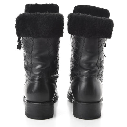 Chanel Calfskin Shearling Quilted Cap Toe Combat Boots 39.5 Black 6 of 8