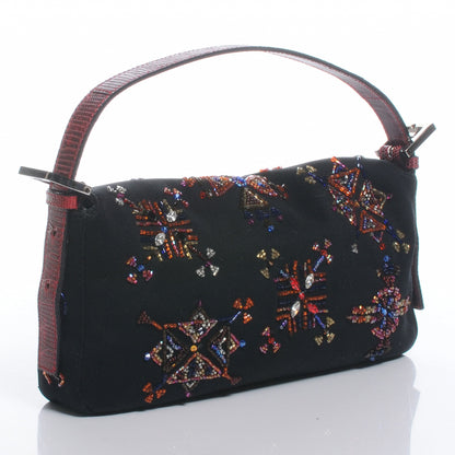 Fendi Canvas Lizard Beaded Baguette Black 3 of 8