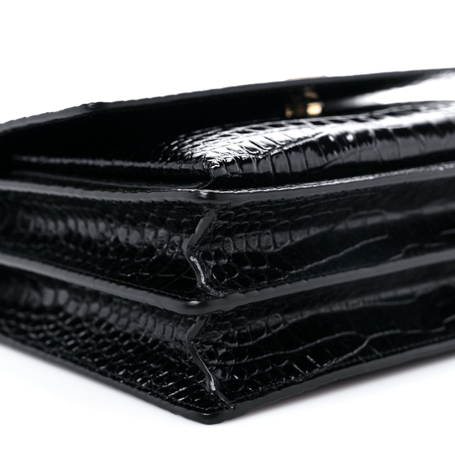 Saint Laurent Calfskin Crocodile Embossed Medium Monogram Sunset Black 8 of 9