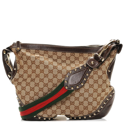 Gucci Monogram Web Studded Pelham Shoulder Bag Dark Brown 1 of 6